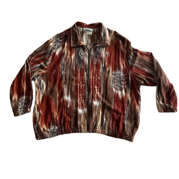 Bon Worth vintage zippered lightweight jacket top abstract neutral print XL P - Picture 1 of 8